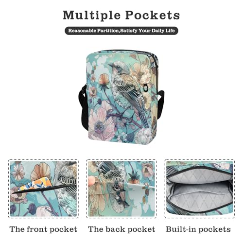 messenger bags for women mens crossbody Cross Body Purse Adjustable Strap for Travel Travel- Elegant Bird Blue2