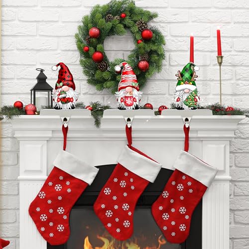 Image of TREWAVE 3 Pcs Christmas Stocking Holders for Mantel Christmas Gnome Stocking Hangers for Mantel Weighted Non-Slip Stocking Hooks for Fireplace Home Holiday Party Decoration