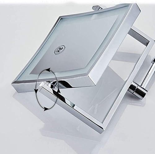 Miniatura 2 de Espejo de maquillaje LED de baño con luz cuadrada de una sola cara plegable telescópico montado en la pared 3 X aumento 8 pulgadas espejo de belleza