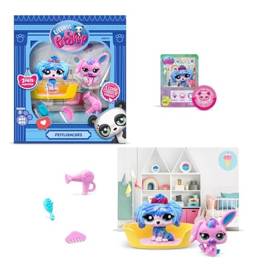 BANDAI Littlest Pet Shop Petfluencer Super Salon | Le lot Petfluencer Contient 2 Mini Jouets LPS, 4 Accessoires, 1 Toile de Fond, 1 Carte à Collectionner et 1 Code virtuel | Jouets à Collectionner
