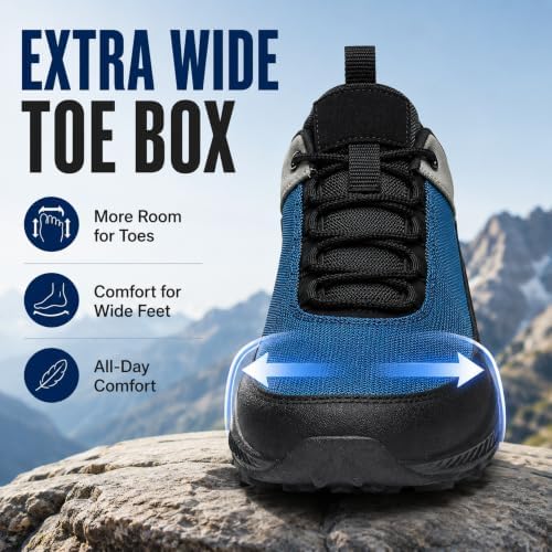 Nlofexs Men’s Wide Toe Outdoor Hiking Shoes Breathable Cushion Trekking Walking Trail Sneakers Blue - 4