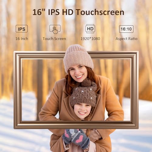 Image of 16 Inch Large Digital Picture Frame, Canupdog WiFi Digital Photo Frame with 1280x800 IPS Touchscreen, 32GB Storage, Auto-Rotate, Wall Mountable, Easy Setup, Slideshow Photos and Videos