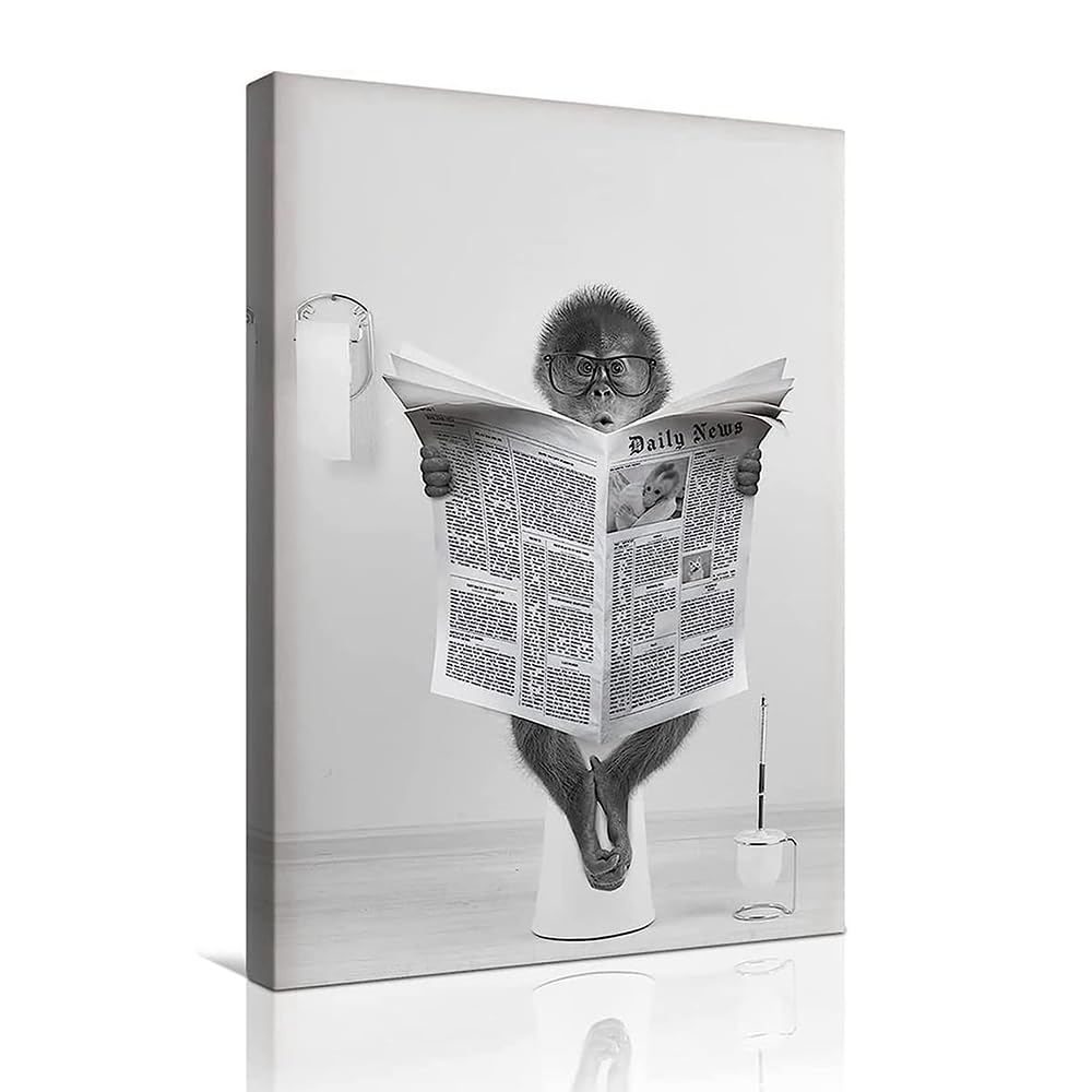 Quadro Su Tela Con Scimmia Nella Vasca Da Bagno - Arte Murale In Bianco E Nero Con Cornice - Decorazione Divertente Per Bagno, 20x25 Cm - 6