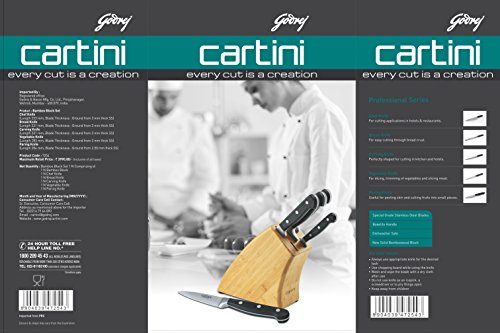 Image of Cartini 5 Pcs Knife Set with Bamboo Wood Knife Holder Set (Chef Knife +Bread Knife + Carving Knife + Vegetable Knife + Paring Knife),Bamboo,Brown