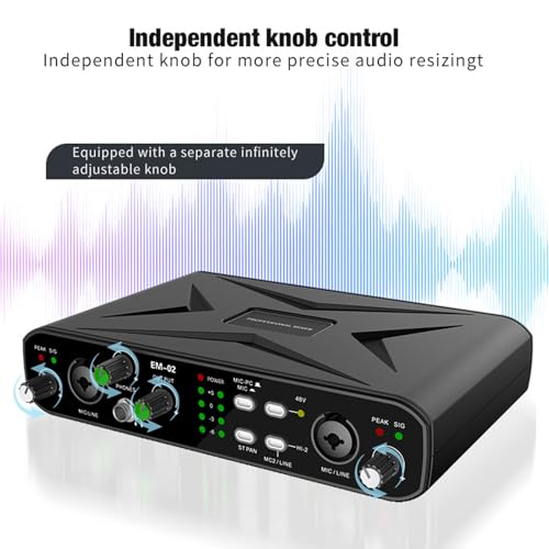 Fockety Scheda Audio USB Esterna, Interfaccia Audio 32bit 384KHZ con Preamplificatore Microfonico e Alimentazione Phantom 48V, per la Registrazione in Streaming Live Karaoke Gaming