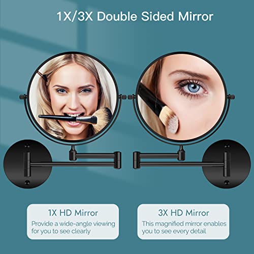 Gotonovo Wall Mounted Magnifying Mirror Pivoting Arm Double Sided Swivel Makeup Vanity Black Telescoping Handheld Mirror 8 Inch Magnification #TOP2