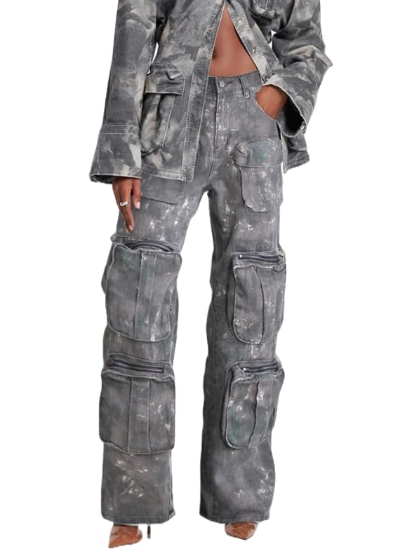 Cargo Pants for Women - Flap Pocket Loose Denim Pants, Trendy Streetwear