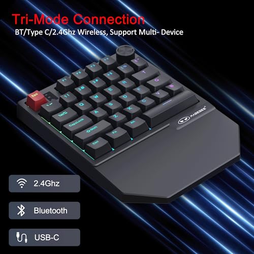 Image of MageGee Wireless One Handed Gaming Keyboard, Tri-Mode BT /2.4Ghz RGB Backlit 34 Keys Mini Keyboard for Gamer, Linear Red Switch, Wrist Rest Support(Black)