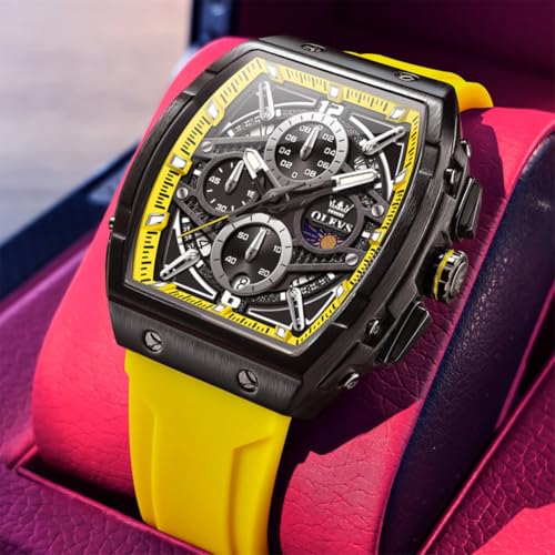 OLEVS Men Square Watches Yellow Business Dress Silicone Strap Casual Male Watch Luxury Stainless Steel Men‘s Wrsit Watch Relojes para Hombres — view 2