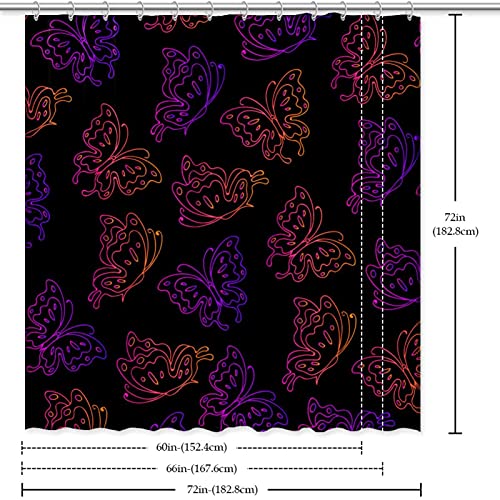 Rideau de douche papillon noir textile de qualité supérieure avec anneaux
