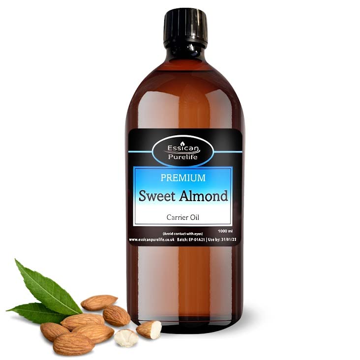 Sweet Almond Oil for Hair 1000ml, Pure Almond Oil for Skin, Pure Almond Carrier Oil, Carrier Oil for Essential Oils Mixing, Almond Oil for Ears, Face, Sweet Almond Massage Oil, Carrier Oil for Hair