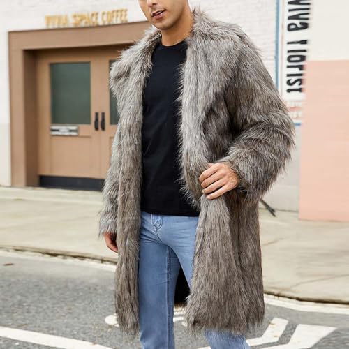 Mens Faux Fur Overcoats Luxury Furry Notched Lapel Cardigan Winter Cozy Sherpa Fluffy Outerwear Comfy Thermal Coats3