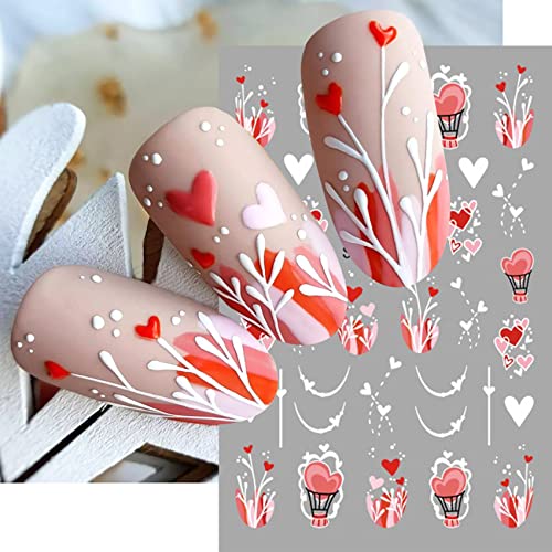Tailaimei Valentine's Day Nail Stickers, Self-Adhesive 5D Nail Art Decals For Diy Nail Decorations, Large Pattern Design For Heart Love (6 Sheets) #TOP4