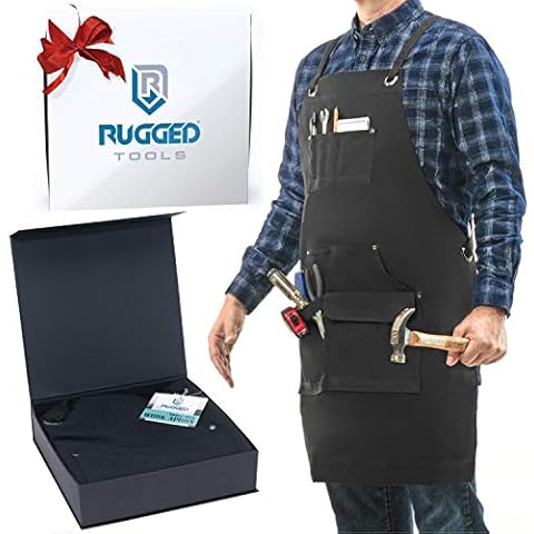 Rugged Tools Work Apron - Heavy Duty Canvas Shop Apron with Tool Pockets for Men, Women, Woodworker, Carpenter, Mechanic, or Machinist (Black) Cover