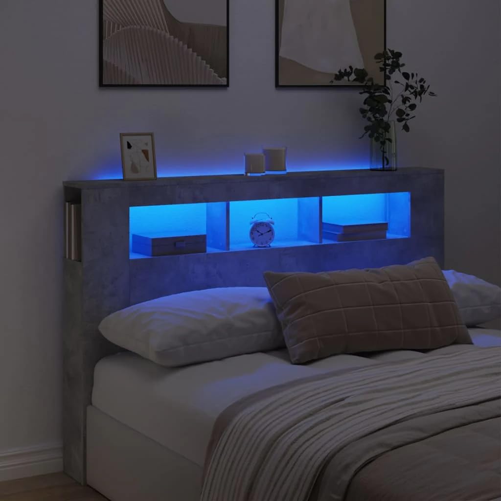 Tête De Lit Design Avec Rangement - 5 Compartiments Organisateur - Gris Béton 160cm