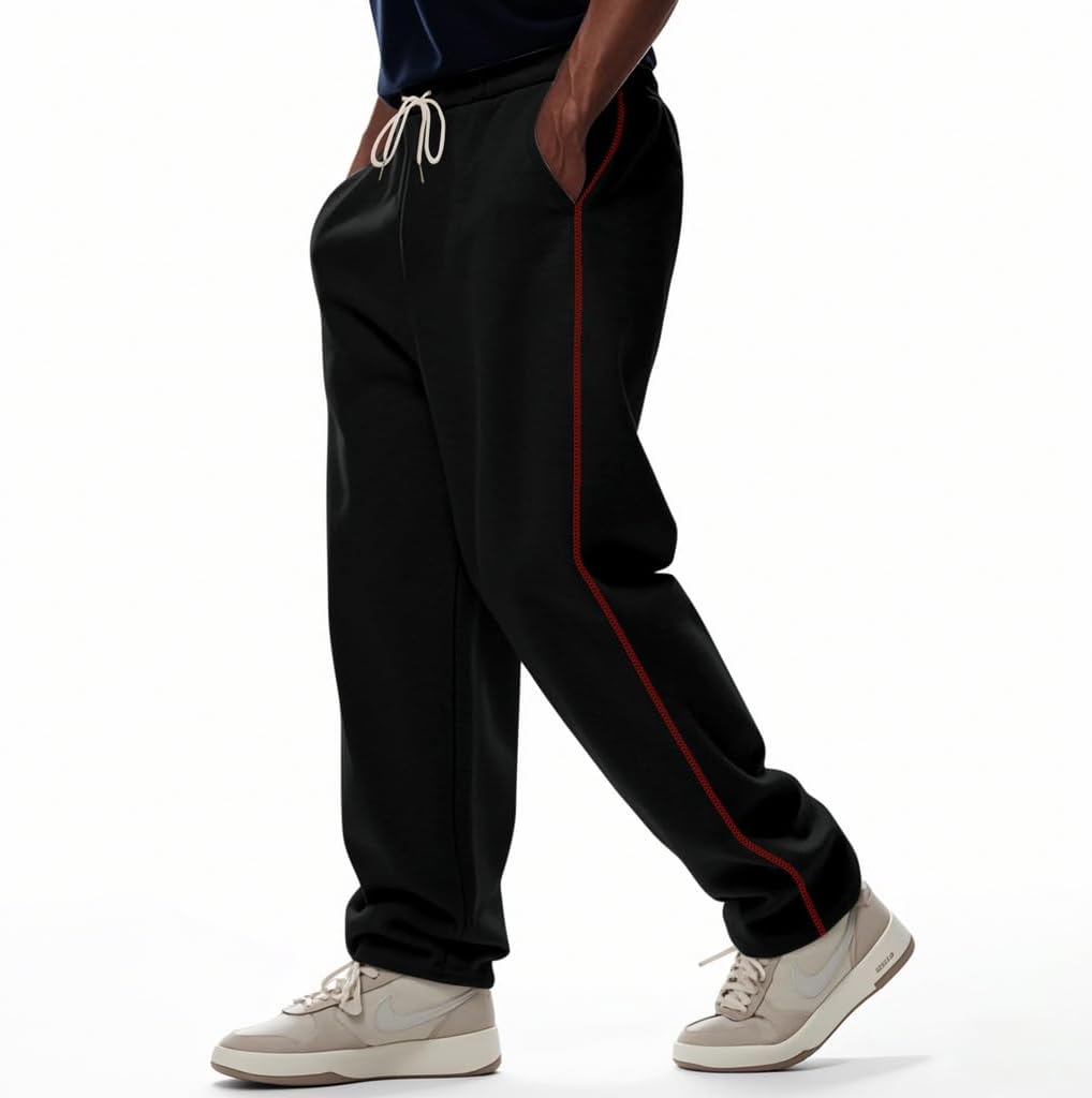 Men's Sweatpants Straight Leg Elastic Waist Baggy Lounge Pants Athletic Joggers Quilted Trousers with Pockets
