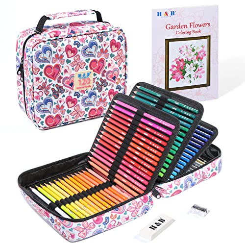 H & B 120 lápis de cor para colorir adultos, conjunto de lápis de cor de núcleo macio com livro de colorir e bolsa de armazenamento portátil para desenhar, colorir, suprimentos de arte para presente para artistas, adultos, crianças, iniciantes
