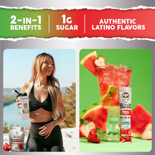Image of Salud 2-in-1 Energy Drink Powder + Focus, Strawberry Watermelon
