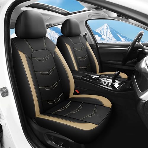 Image of HChengkikz Front Car Seat Cover, Breathable and Sporty (Black + Beige)