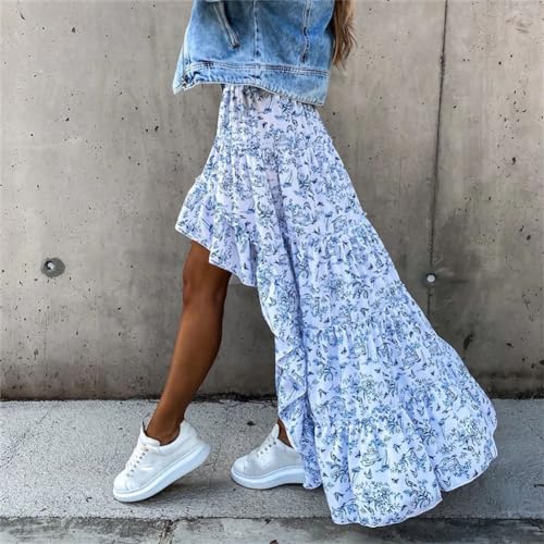 Women Long Skirt Summer Style Floral Printed High Waist Casual Bohemian Asymmetrical4
