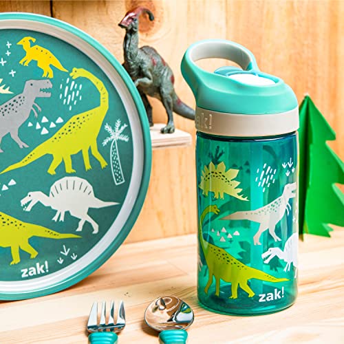 Zak Designs 7090-5480 Zak! Dinosaur - 5-Piece Dinnerware Set - Durable Plastic & Stainless Steel - Includes Water Bottle, 8-Inch Plate thumb #1