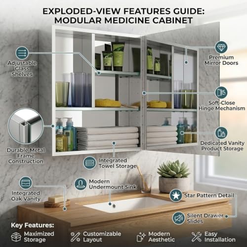 Image of Lucios Stainless Steel Bathroom Cabinet with Mirror, Wall Mounted Medicine Cabinet for Bathroom Storage, Rustproof & Waterproof Design, Adjustable Shelves (Stainless Steel, 10 * 16 Inch)