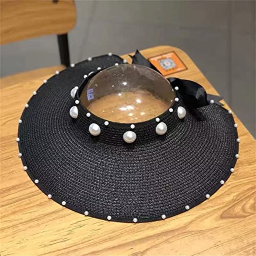 Chapeau visière pour femme YXWYXWA imitation perles large bord ajustable cap de plage soleil