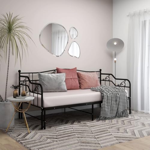 vidaXL Estructura de Sofá Cama para Pijamas Auxiliar de Invitados Habitación Mueble Mobiliario Duradero Individual Extraíble de Metal Negro 90x200 cm