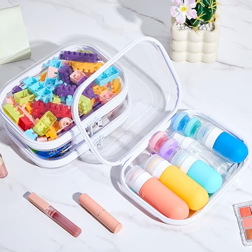 Image of Hoolerry 4 Pcs Hard Clear Zipper Case Makeup Bags Plastic Zipper Pouch Transparent Storage Box Containers for Cosmetics, Snacks, Building Blocks, Puzzles(Clear,7.9 x 5.9 x 2 in,White)