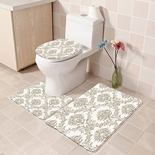 URSOPET Badezimmer Set, rutschfeste Badematte und WC-Vorleger-Set, Brown-Damast-Entwurfs-Muster-modernes Rokoko-Barock… – Bild 5