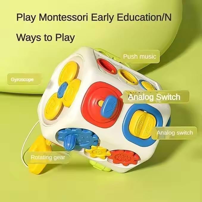 Image of Interactive Busy Cube Toy for Toddlers - Montessori Sensory Activity Box with Analog Switches, Gears, Gyroscope & Pop Handle - Early Learning Fine Motor Skills Toy for Babies 18M+ (Sensory)