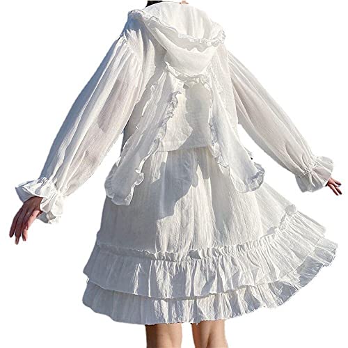 Zghhc Sudaderas con Capucha Kawaii De Anime con Orejas De Conejo para Mujeres Y Niñas, Chaqueta con Protector Solar De Encaje Japonés Harajuku, Abrigos De Cosplay De Lolita