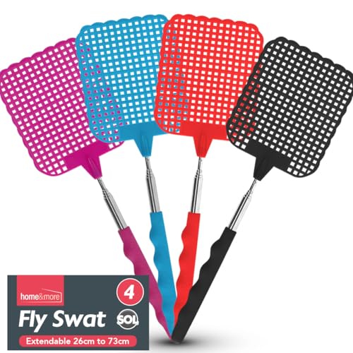 SOL 4pk Long Fly Swatter 45cm Heavy Duty Swat for Mosquitoes Flies Wasps Cockroaches Moths and Flying Pests