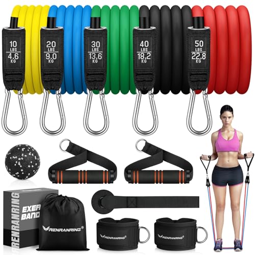 RENRANRING Resistance Bands for Working Out, 150LBS Exercise Bands, Workout Bands, Resistance Bands Set with Handles for Men Women, Legs Ankle Straps for Muscle Training