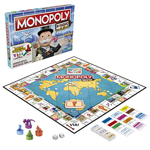 Monopoly en Voyage à Travers Le Monde, Jeu de société pour Les familles et Les Enfants à partir de 8 Ans, avec pions à Timbre et Tableau effaçable – Image 3