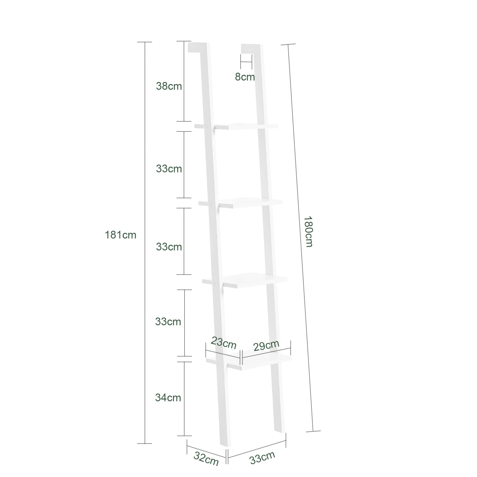 SoBuy FRG15-W Wandregal mit Vier Böden Badregal Leiterregal Standregal Bücherregal Breit: 33cm weiß