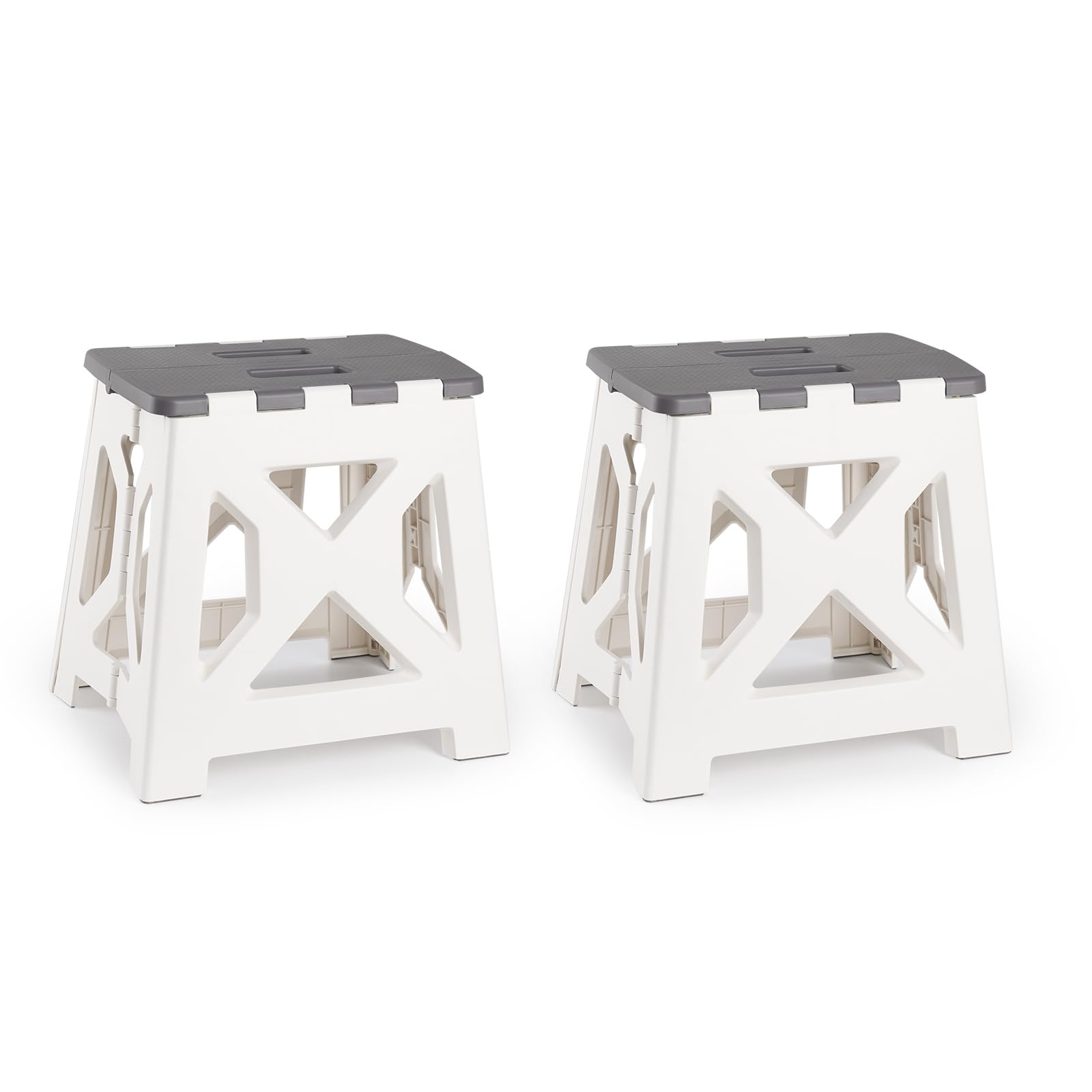 Sgabello pieghevole antiscivolo con manico, altezza 33 cm, può contenere fino a 136 kg, sgabello pieghevole in plastica leggera, per adulti e bambini, per cucina e bagno (grigio), confezione