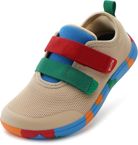 WHITIN Kids Wide Barefoot Shoes for Toddler Minimalist Zero Drop Sneakers Boys Girls Size 9 Fashion Tennis Running Back to School Khaki Multi 26