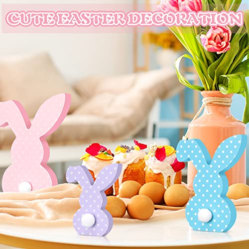 3 Pcs Easter Bunny Table Wooden Signs Decor Spring Farmhouse Wood Bunnies Cute Easter Craft Freestanding Centerpiece Signs For Kids Easter Party Supplies (Macaron Dot) #TOP3