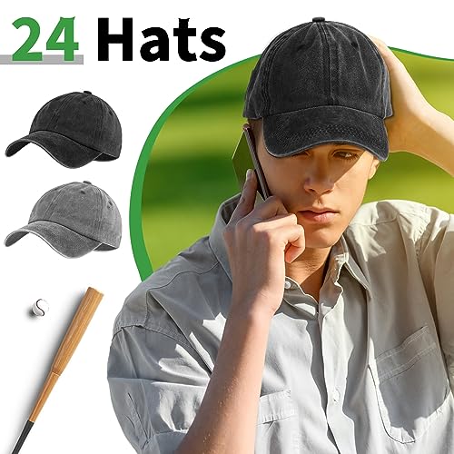 Image of Bonuci 24 /50 Pack Vintage Baseball Hat Bulk Washed Baseball Cap Adjustable Cotton Golf Hats for Men Women Sports