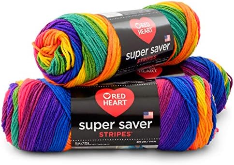 RED HEART Super Saver 3-Pack yarn, FAVORITE STRIPE 3 Pack