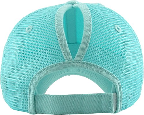 Image of Classic Plain Ponytail Messy High Bun Headwear Adjustable Cotton Trucker Mesh Glitter Hat Baseball Cap
