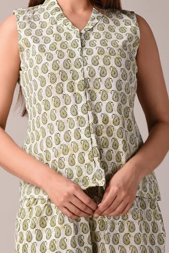 Image of Women Pure Cotton Printed Top & Shorts Set, Nightwear, Nightsuit Set, Sleepwear, Loungewear (Combo of Top and Shorts)