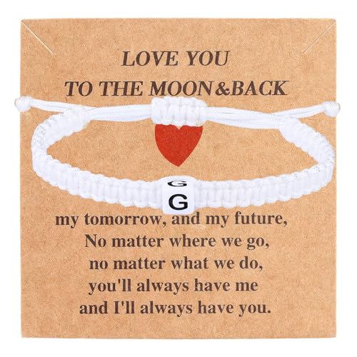 Heart Love Letter Initial Matching Couple Bracelets for Women Men Teen Gifts Best Friend Graduation Birthday Gifts A-Z Braided Bracelet Son Daughter Dad Jewelry