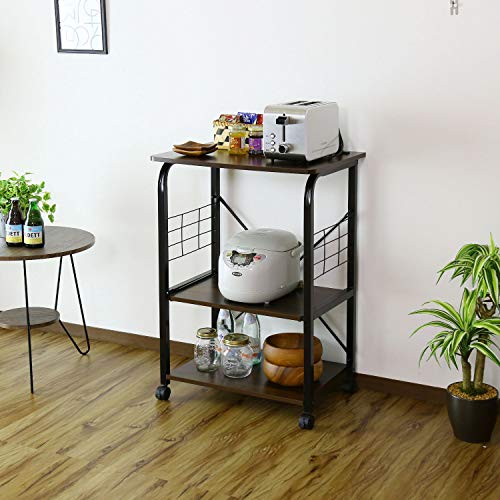 Bizdoris レンジ台 3段 スライド棚 幅60 キッチンラック キャスター付き コンセント付き レンジラック 炊飯器 トースター キッチン収納 1人暮らし ワンルーム コンパクト ウォルナット ビター ロータイプ 14576