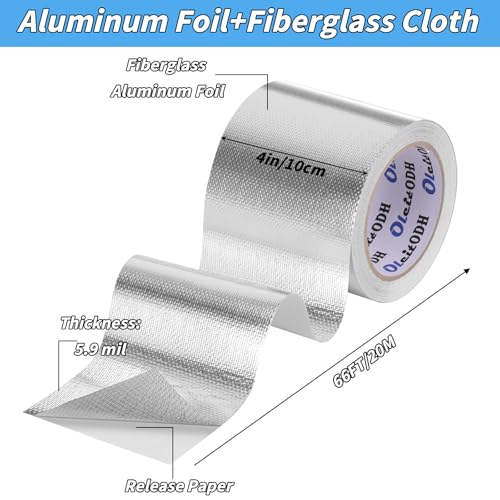 Image of Oleitodh 6 Pack Aluminum Foil Fiberglass Tape 4 Inch x 66 FT HVAC Heat Tape | Reflective Foil, Self-Adhesive, Heat Resistant, HVAC Ducts, Furnace, Dryer Vent, Engine Bay, Insulation Repair