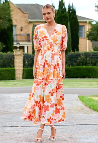 Image of Maxigerui Women's Summer Floral Maxi Dress Spring Wedding Guest Dress 2026 Fun Floral L