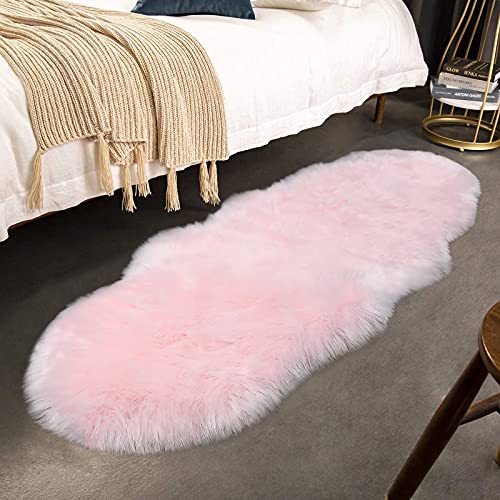 Duduta Pink Sheepskin Shag Runner Rugs 2X6 Ft, Fluffy Faux Fur Washable Rugs Seat Couch Covers Bedroom Nursery Decor #TOP5