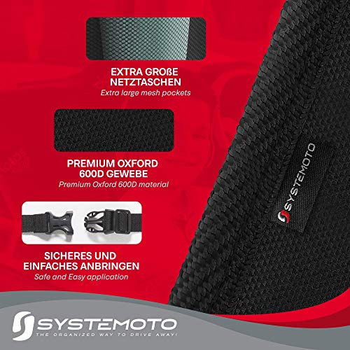 Systemoto Auto Rücksitz Organizer mit 4 Großen Taschen (1 Stück) - Autositz Organizer mit Trittschutz - Sitzschutz für Auto Rückenlehne - Vordersitz Schutz Kinder - Sitz-Schoner, Kickmatte (Schwarz)