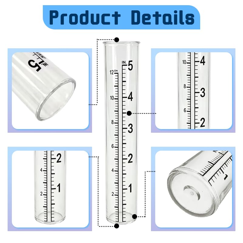 2 Pcs 5" Plastic Rain Gauge Replacement Tubes, Fits Most Outdoor Rain Gages, Size: Bottom 0.87"/2.2cm × Top 0.94"/2.4cm for Yard Garden Home